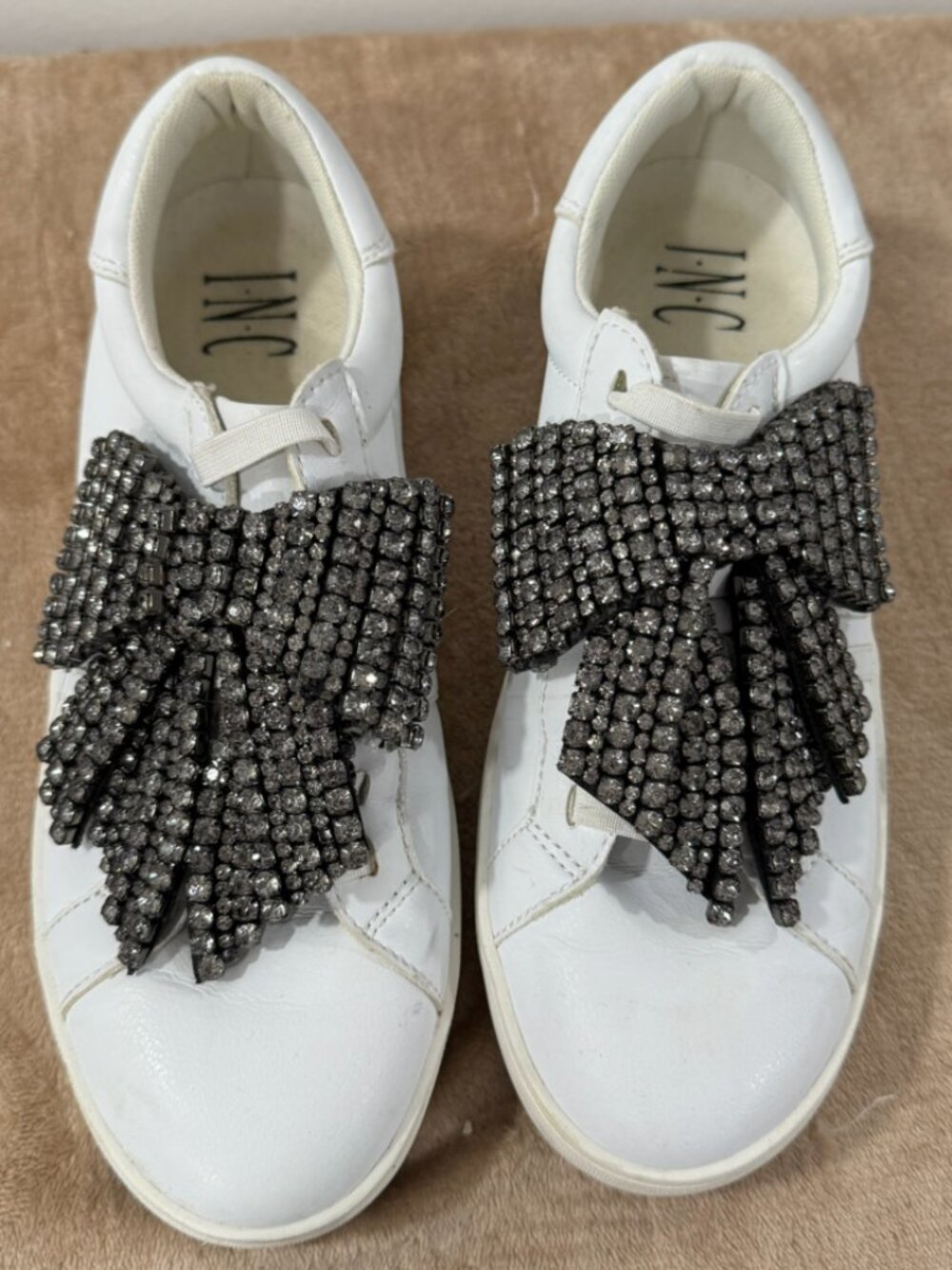 INC International Concepts Women Slip On Silver Bedazzled Bow Shoes US Size 7M
